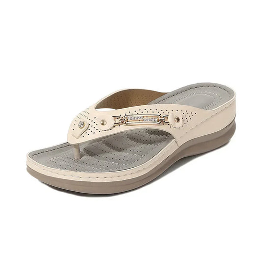 Sandalias de mujer tipo chancla con botón metálico